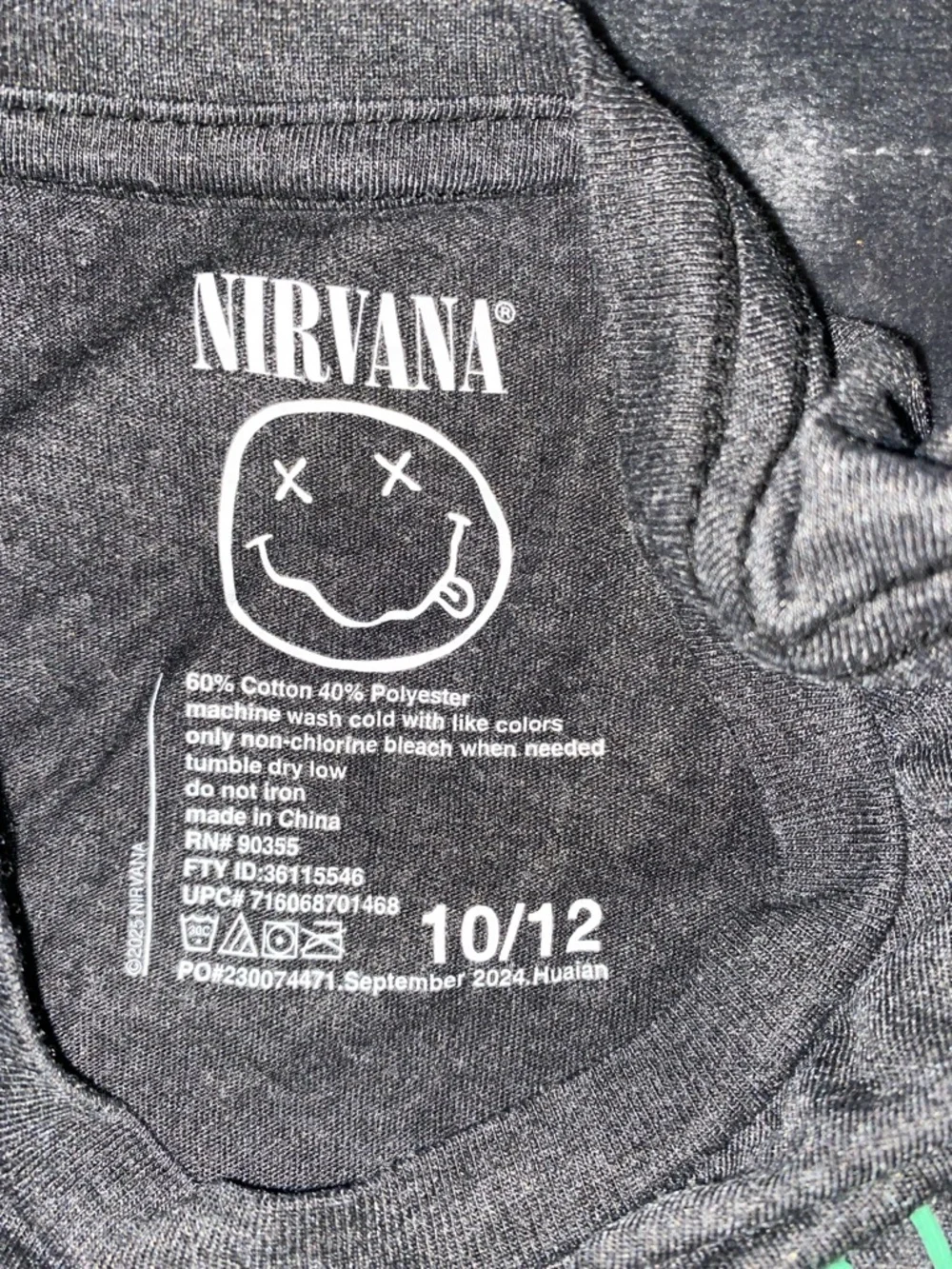 ⭐️ 3/$15 • NIRVANA • Grey Tee with Green Logo and Pink/Yellow Smiley • 10/12